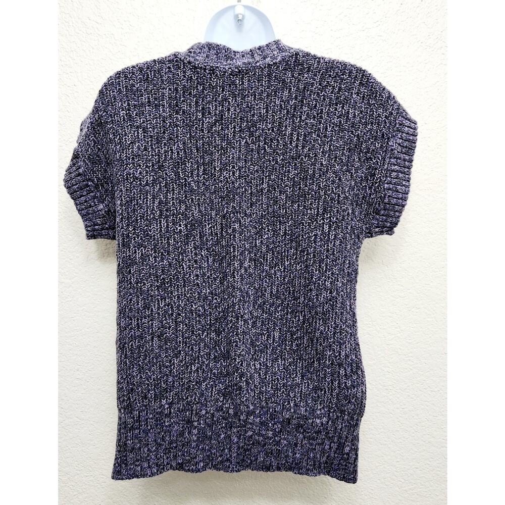 Tommy Hilfiger Purple Black Marled Cable Knit Cardigan Sweater Small Cap Sleeves - Picture 2 of 4